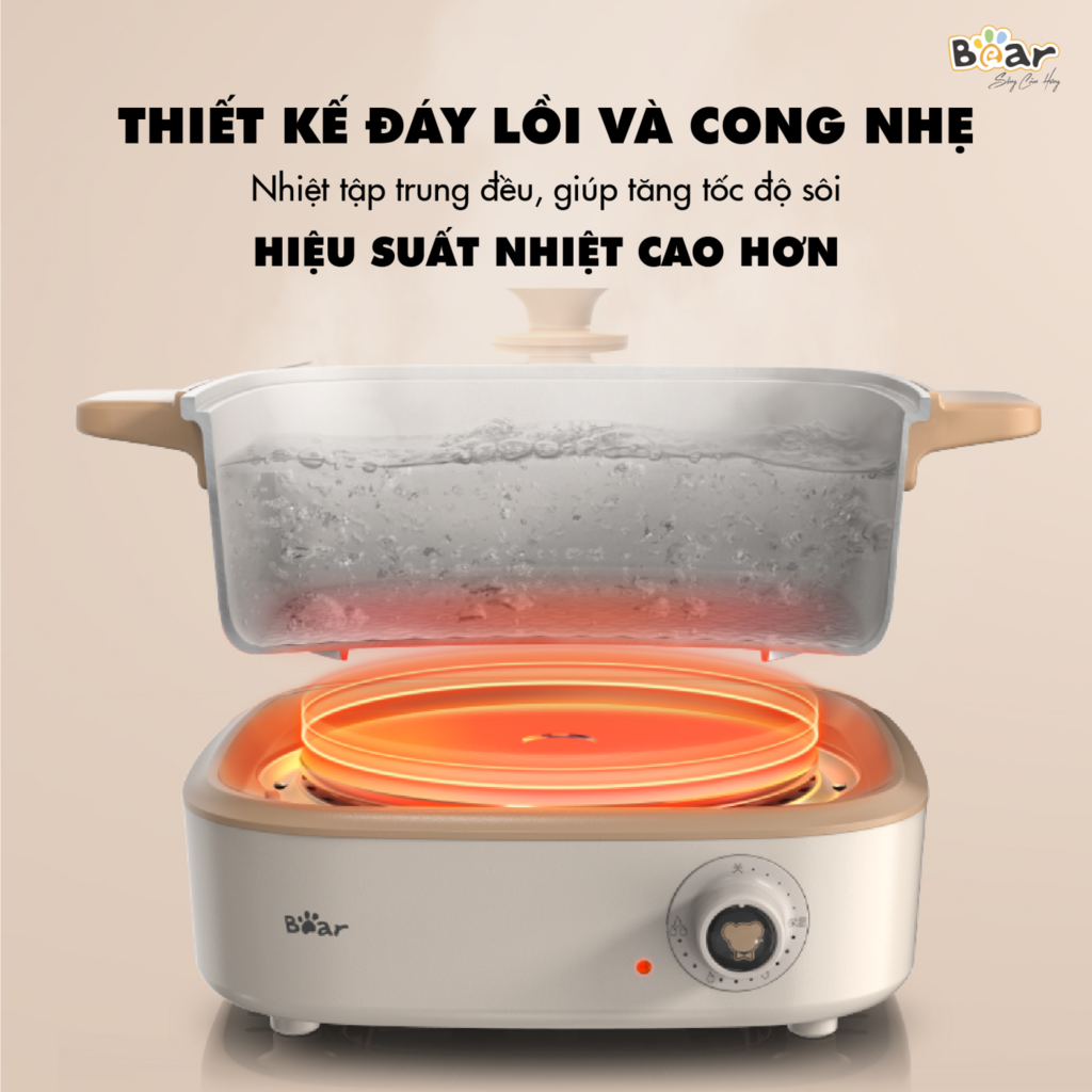 Nồi Lẩu Điện BEAR đa năng 7 trong 1 chống dính, cao cấp, nấu lẩu, thịt nướng DHG-C40M1 - Ảnh 5