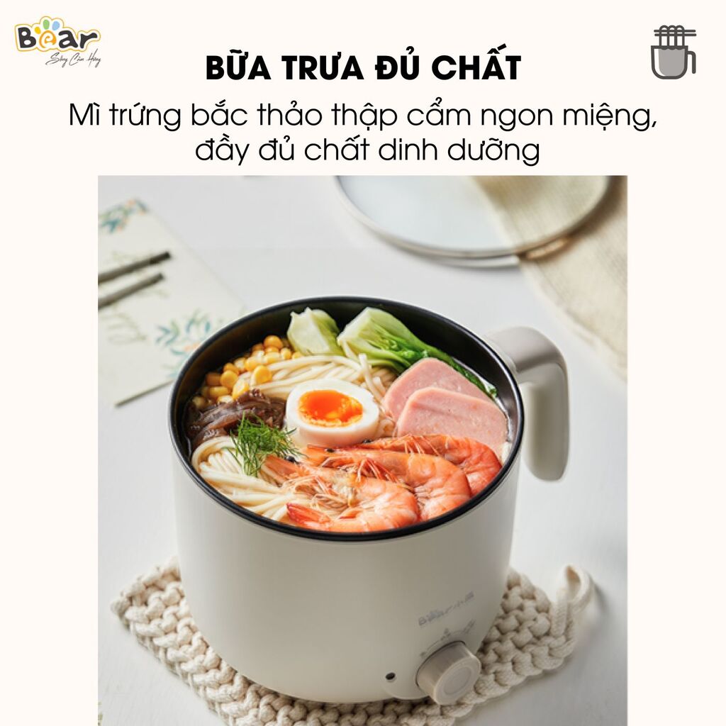Nồi Lẩu Mini Bear Đa Năng Ca Nấu Mì, Hấp, Luộc, Xào 2 Tầng Phù Hợp Một Người, Sinh Viên - DRG-C12K1 - Ảnh 7