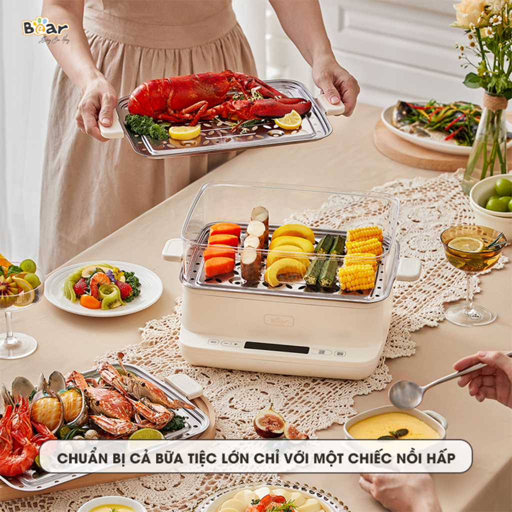 Nồi hấp điện Bear 12L SB-NH12L 3 tầng đa năng, 6 chế độ hấp kháng khuẩn 99,99% không gây mùi - Ảnh 2