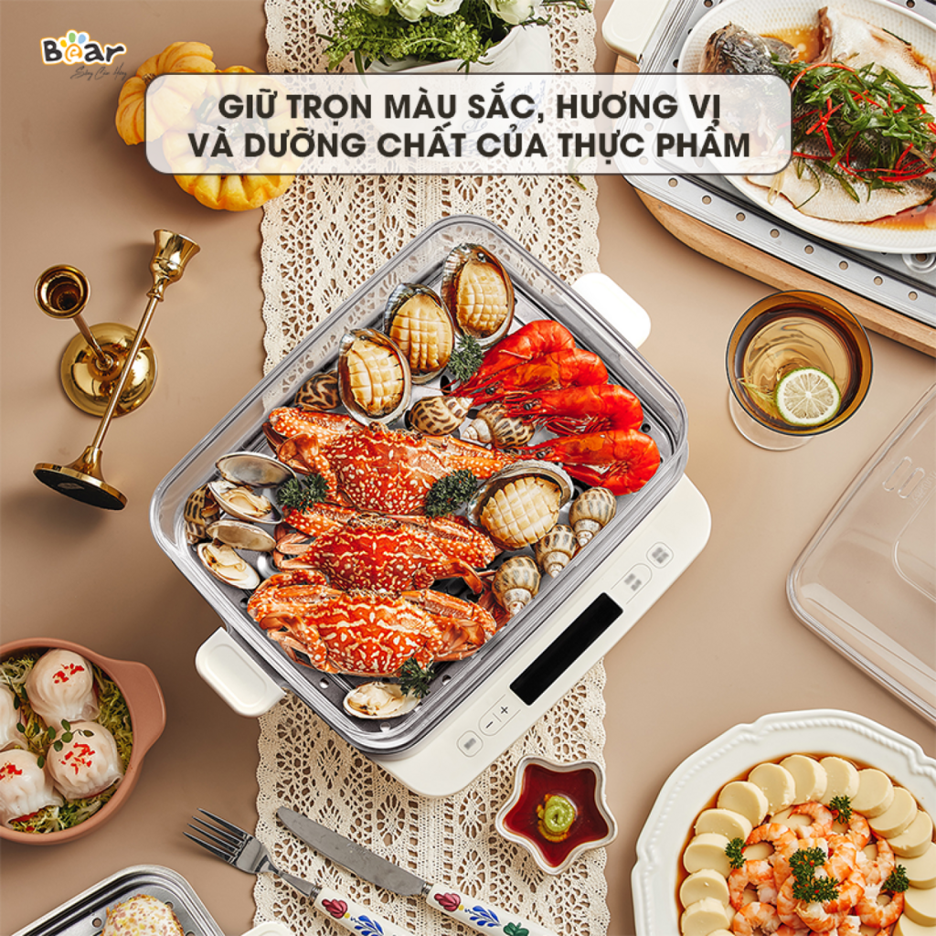 Nồi hấp điện Bear 12L SB-NH12L 3 tầng đa năng, 6 chế độ hấp kháng khuẩn 99,99% không gây mùi - Ảnh 5