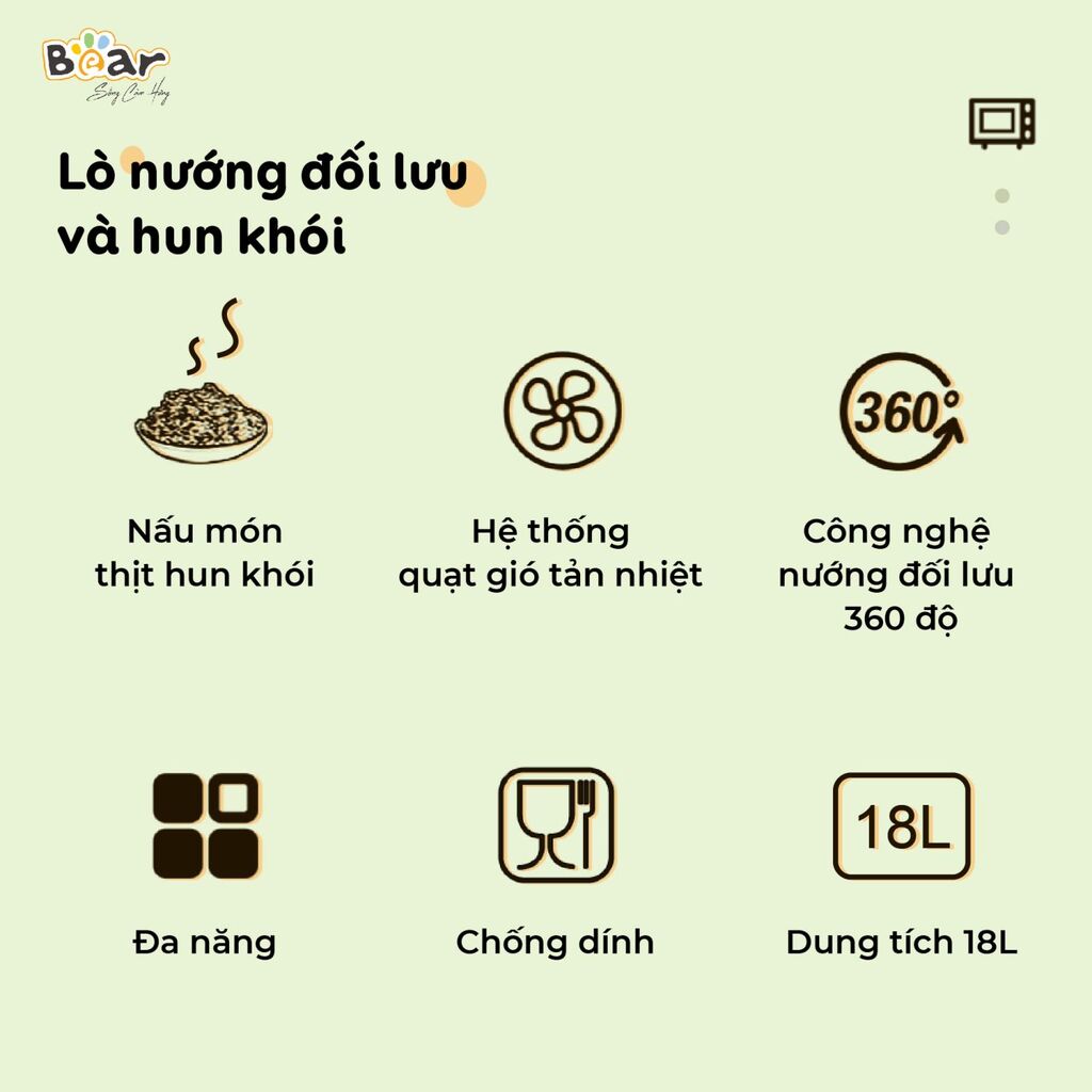 (GIÁ ĐỘC QUYỀN) Lò Nướng và Hấp Bear Dung Tích 18L Thiết Kế Nhỏ Gọn Đa Năng - DKX-C20R5 - Ảnh 2