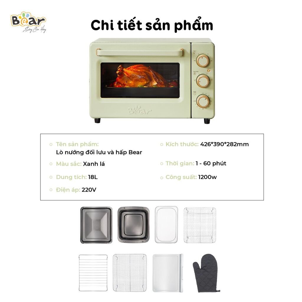 (GIÁ ĐỘC QUYỀN) Lò Nướng và Hấp Bear Dung Tích 18L Thiết Kế Nhỏ Gọn Đa Năng - DKX-C20R5 - Ảnh 5