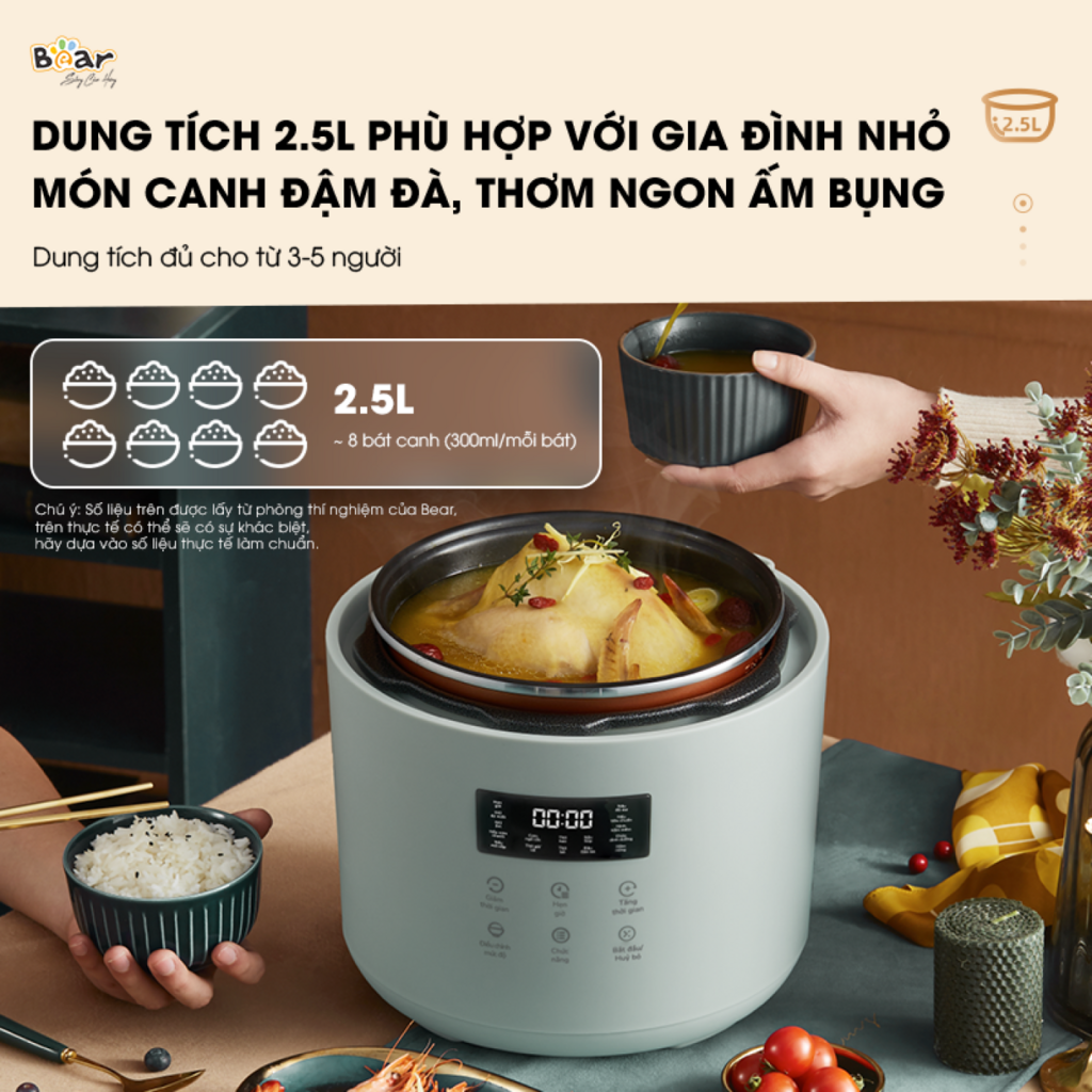 (GIÁ ĐỘC QUYỀN) Nồi Áp Suất Điện Đà Nẵng Bear SB-AS25L, đa dạng chế độ nấu, hẹn giờ 24h - Ảnh 6