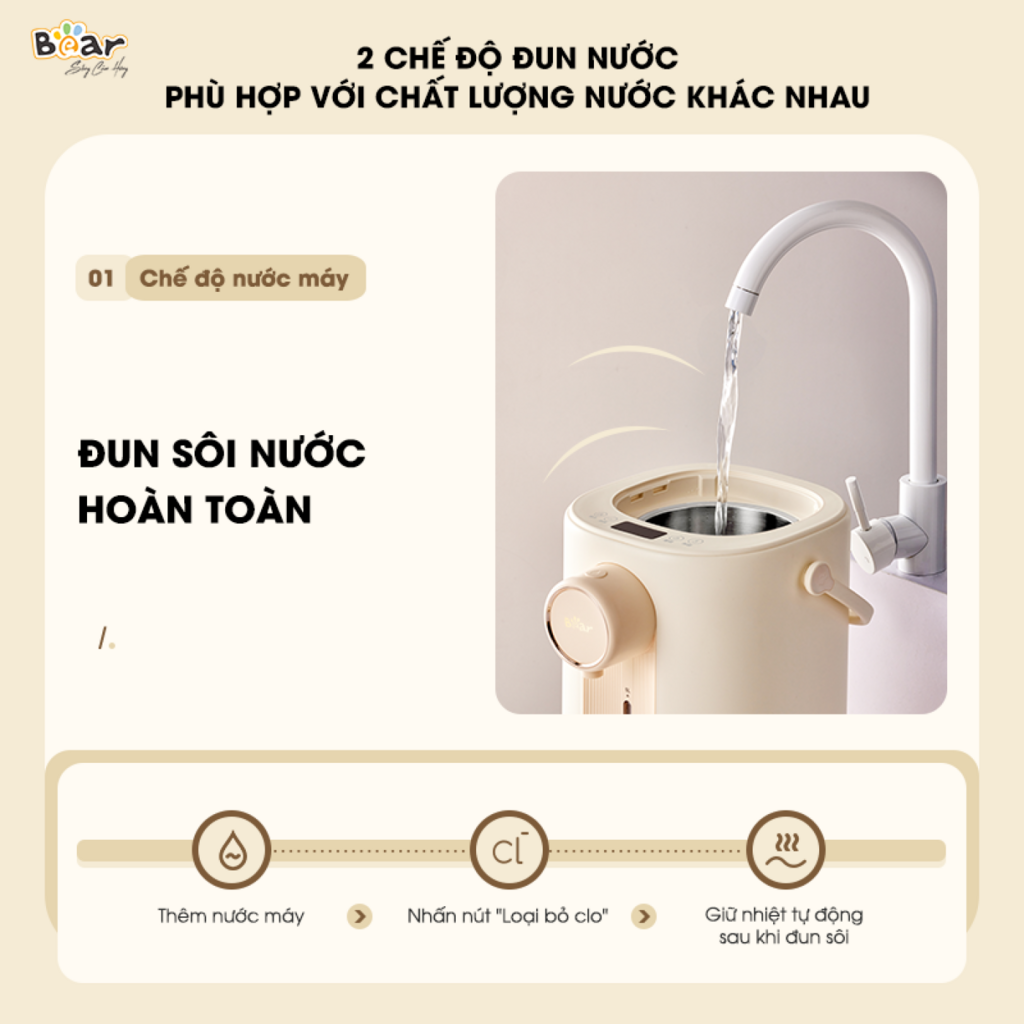 Bình Thủy Điện Đun Nước Nóng Bear 5L SB-BTD5L: Đun nóng, giữ ấm, khử Clo - Ảnh 7