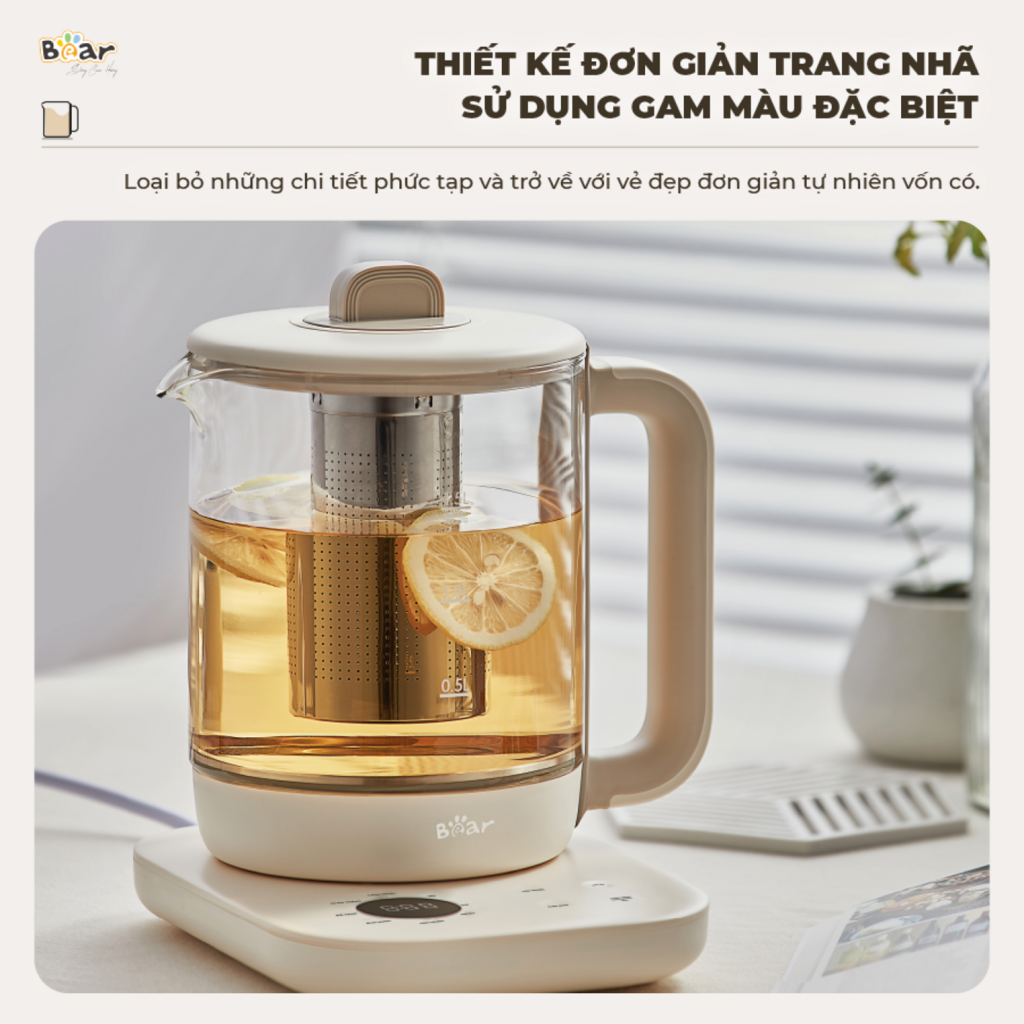 Máy pha trà Bear 1.5L SB-PT15K: Pha trà, giữ ấm, có lưới lọc tiện lợi