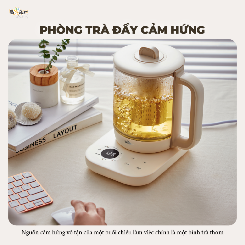 Máy pha trà Bear 1.5L SB-PT15K: Pha trà, giữ ấm, có lưới lọc tiện lợi - Ảnh 4
