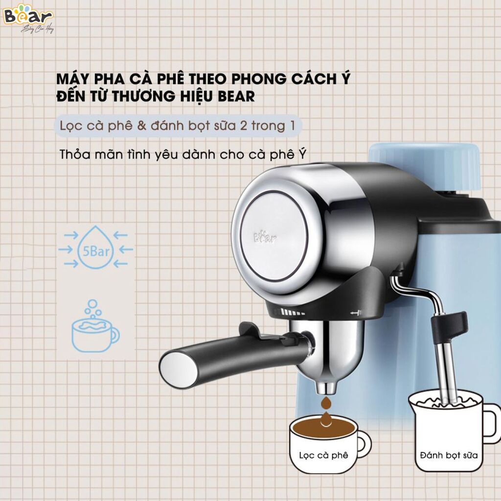 Máy Pha Caphe Bear Tự Động Pha Cafe, Pha Espresso Phong Cách Ý CF-B02V1 - Ảnh 5