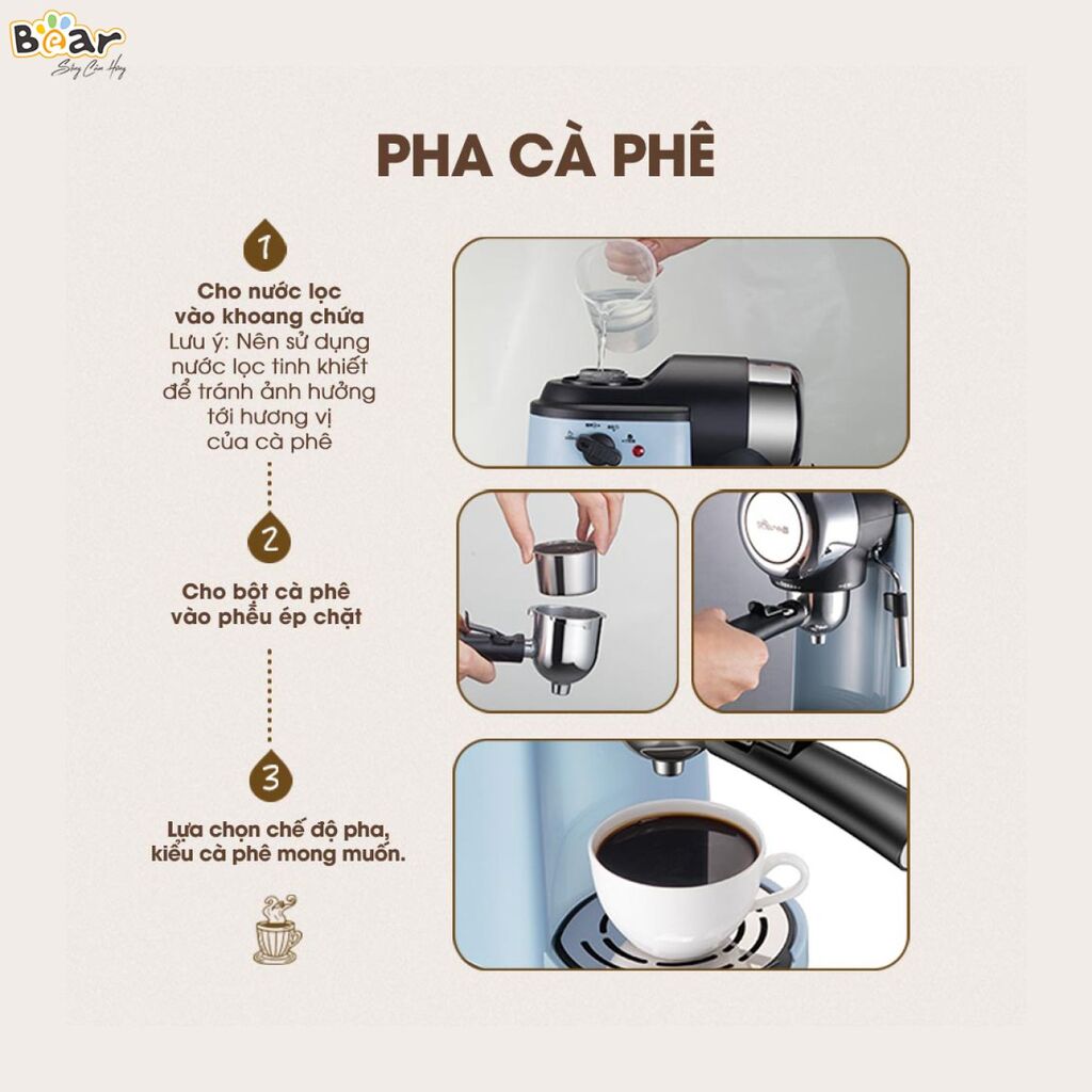 Máy Pha Caphe Bear Tự Động Pha Cafe, Pha Espresso Phong Cách Ý CF-B02V1 - Ảnh 7