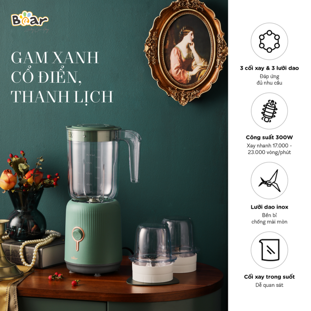 (GIÁ ĐỘC QUYỀN) Máy Xay BEAR ăn dặm đa năng 3 cối xay thịt, xay đồ khô, công suất Lớn BL-B10V2 - Ảnh 7