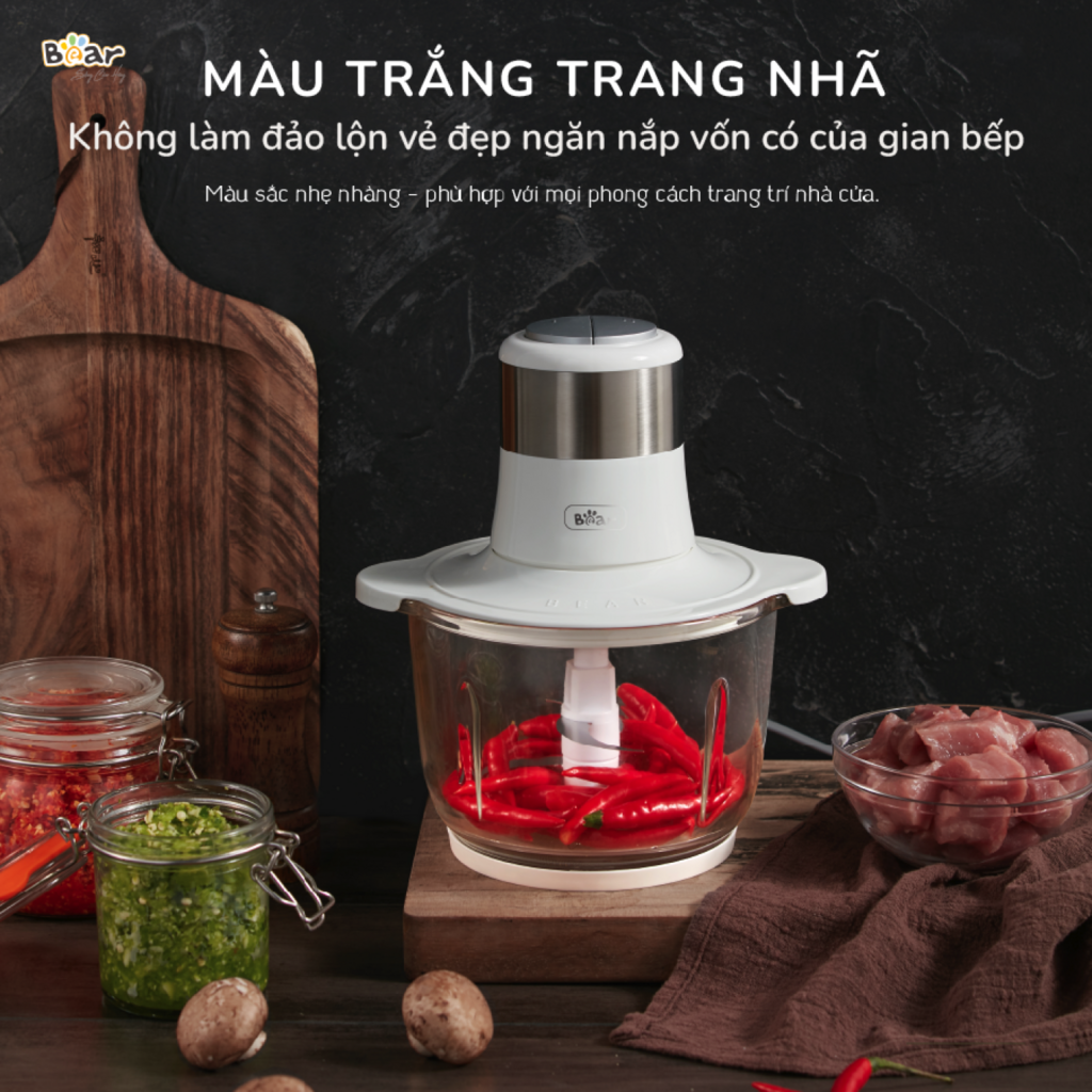 Máy Xay Thịt Bear 2L SB-MA02L Cối Thủy Tinh Xay Rau Củ Hạt Cứng Cực Nhuyễn Chống Ồn Dễ Vệ Sinh