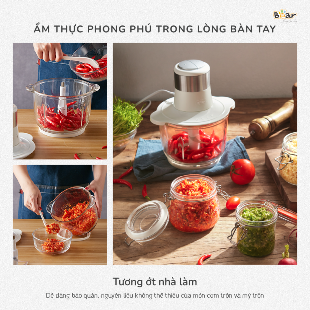 Máy Xay Thịt Bear 2L SB-MA02L Cối Thủy Tinh Xay Rau Củ Hạt Cứng Cực Nhuyễn Chống Ồn Dễ Vệ Sinh - Ảnh 7