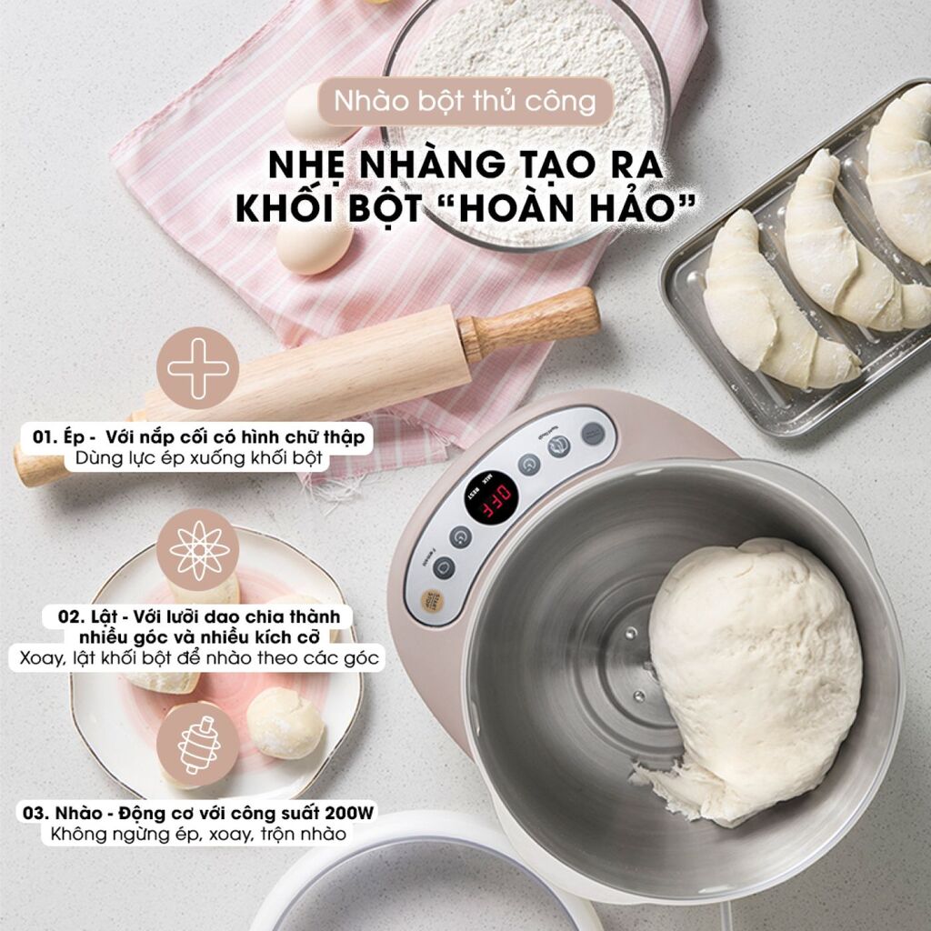 Máy Trộn Bột Bear 5L Inox 304, Ủ Bột, Nhào Bột, Nhồi Bột Nhanh, Công Suất Lớn Chống Dính - DM-B50V1 - Ảnh 7