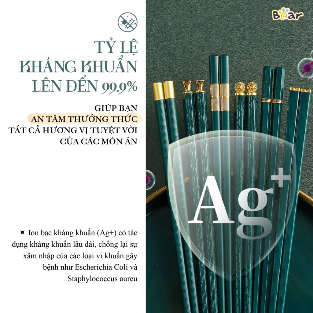 Bộ Đũa Nhựa BEAR phủ nano, 6 đôi kháng khuẩn, chất liệu an toàn - CX-E0102