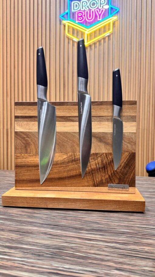 Kệ giữ Dao làm bếp hãng ZOVITE 10 inch , hút nam châm , kèm 3 lọ gia vị bằng inox