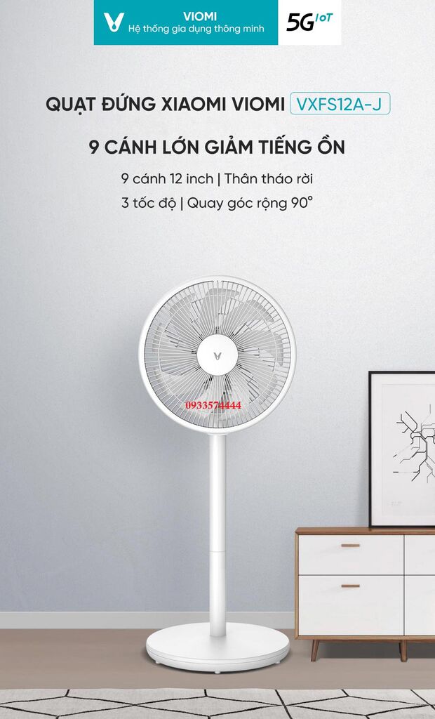 Quạt cây đứng 11 cánh XIAOMI Viomi VXFS12A-J, có thể tăng giảm chiều cao - Ảnh 2