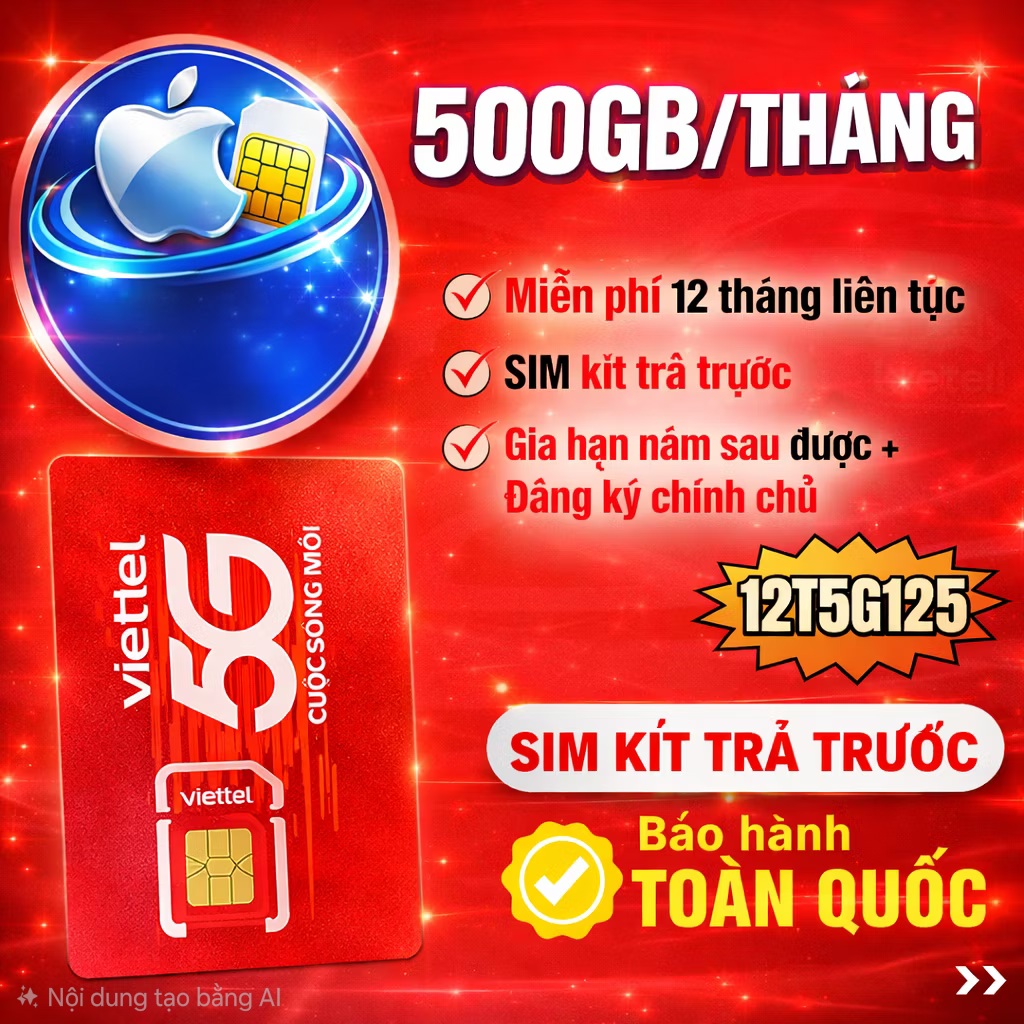 Sim mạng VIETTEL 5G gói 12T5G125