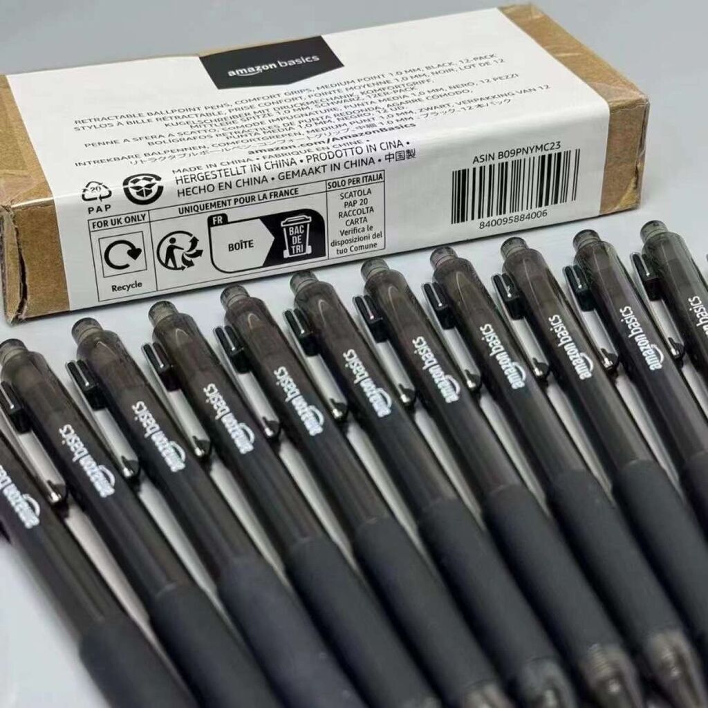Hộp 12 chiếc bút bi Amazon Basics ( Mỹ ) B09PNYMC23 - Màu đen. Viết trơn & chữ đẹp.