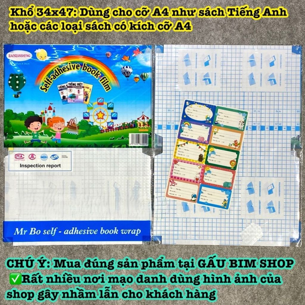Comboo 100 bọc Sách Decal khổ 34x47 (1 tệp có 1 bọc) - khổ 34x47 dùng cho sách Tiếng Anh