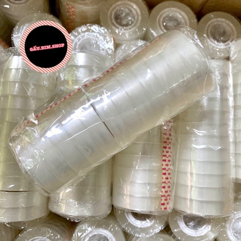12 cuộn Băng dính văn phòng màu trong cao cấp (siêu dai, khổ 1 x 5.5 cm)