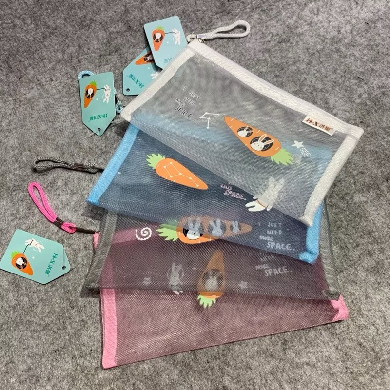 Ví lưới, túi lưới (ví đựng bút, đồ dùng cá nhân) kéo khoá zip khổ A6 (20 x 12cm) - mua càng NHIỀU g