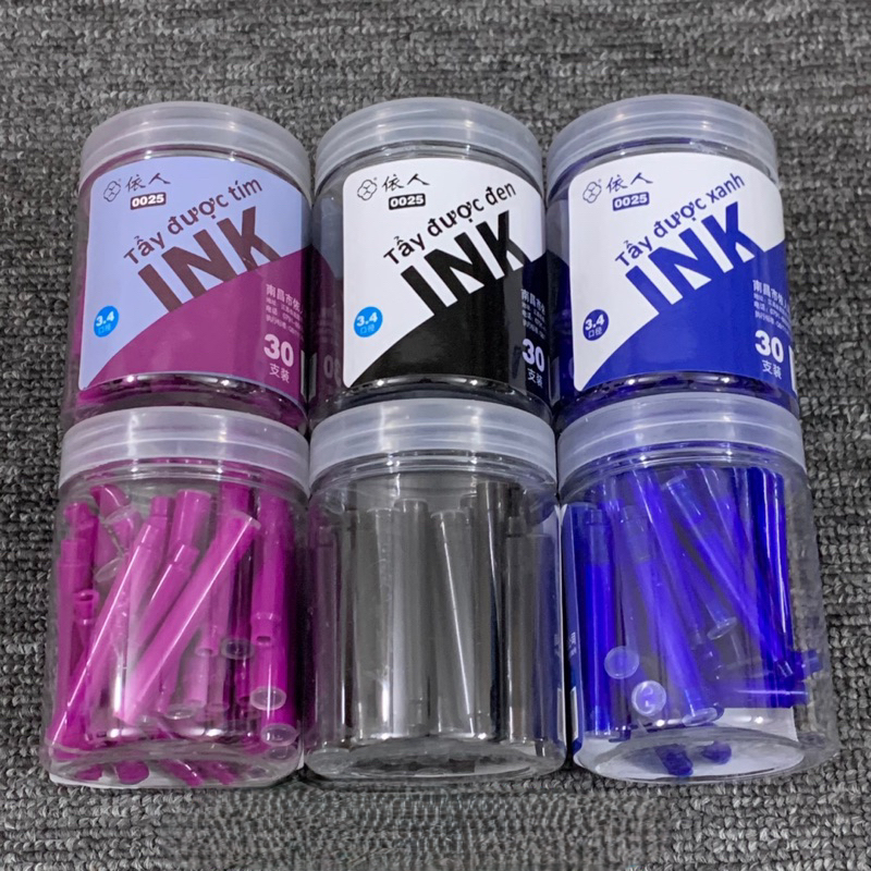 Lọ 30 ống mực bút máy hãng YIREN (tẩy xoá được) - Đầu ống 3.4mm - Màu mực chuẩn - Mua càng NHIỀU giá