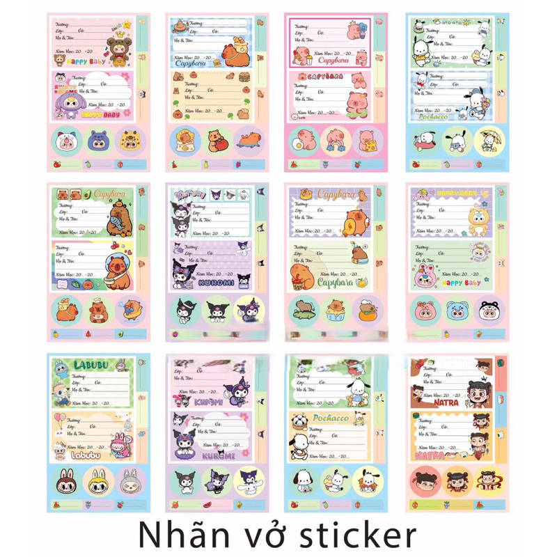 Nhãn vở Sticker - 1 tệp gồm 8 nhãn vở, 12 Sticker và 24 Tag đánh dấu đồ vật