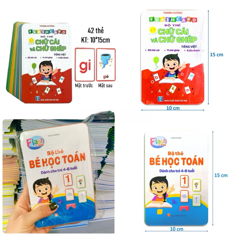 Bộ thẻ flashcard- Chữ cái và chữ ghép / Bé học Toán cho bé học tiếng việt (khổ lớn 10x15cm)