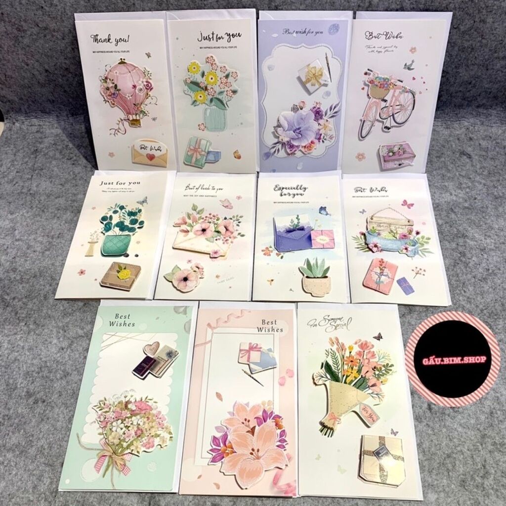 10 Thiệp chúc mừng 3D nổi kim tuyến kích thước: 21,5 x 12 cm (Mẫu mã thay đổi liên tục)