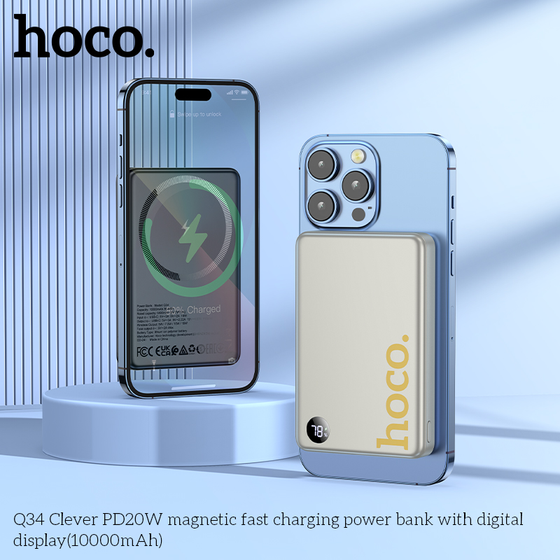 SẠC DỰ PHÒNG TỪ TÍNH NHANH HOCO Q34 PD20W MÀN HÌNH KỸ THUẬT SỐ (10000MAH)