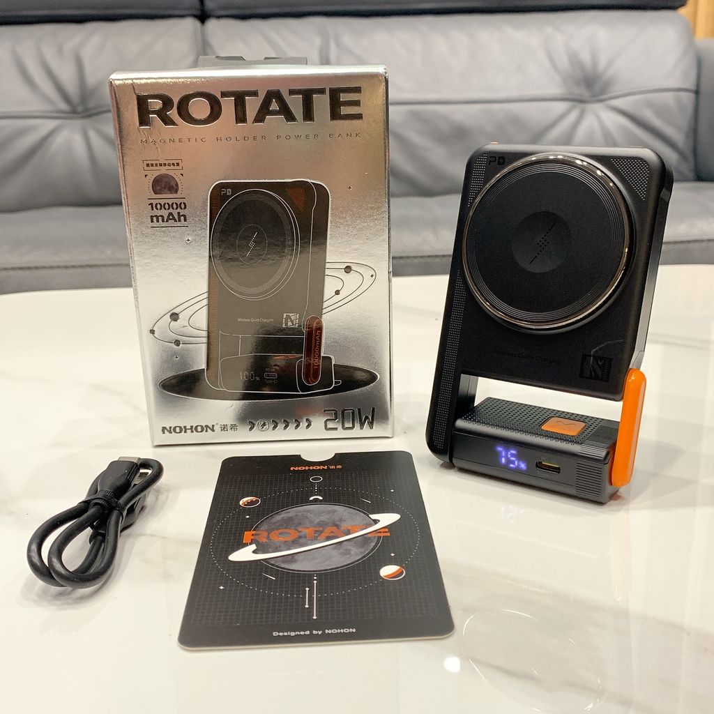 Pin dự phòng 10.000mAh NOHON ROTATE, sạc nhanh 20W, sạc không dây Magsafe, kiêm đế dựng điện thoại