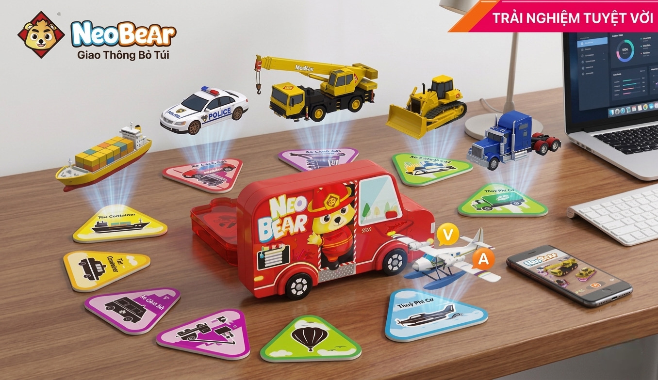 Đồ chơi thực tế ảo, thẻ học ngoại ngữ thông minh AR NeoBear – Chủ đề Giao thông.