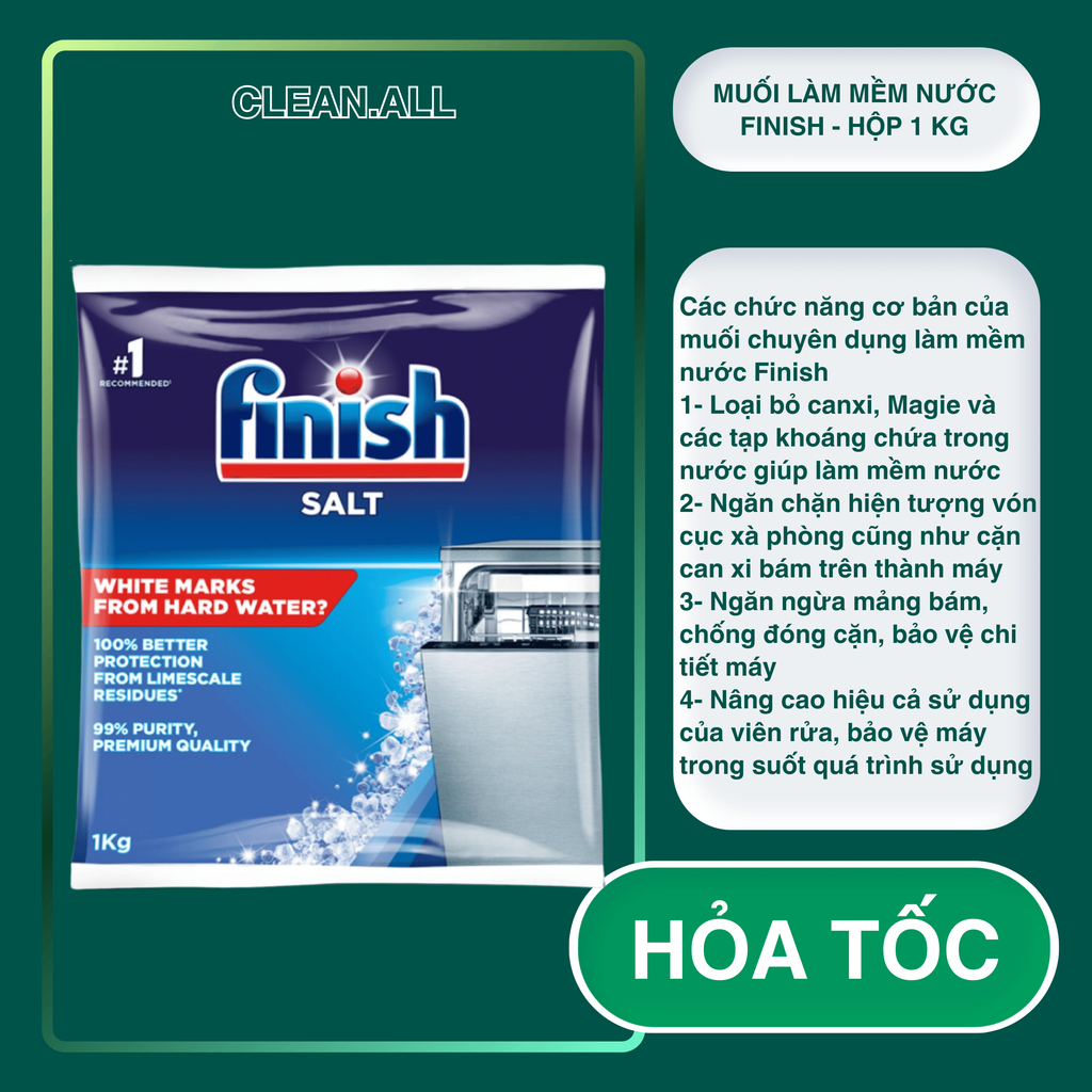 Muối rửa bát Finish loại 1kg Nhập khẩu Chính Hãng