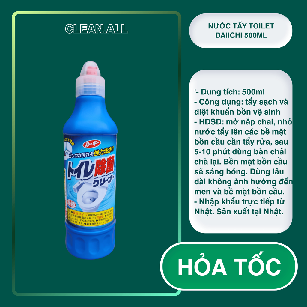 Nước tẩy rửa bồn cầu toilet, nhà vệ sinh 500ml diệt khuẩn nội địa Nhật Bản, có tem phụ