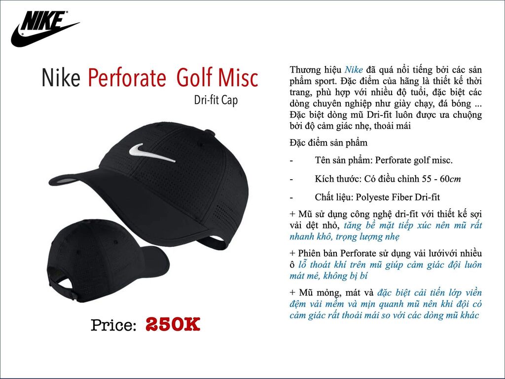 Mũ Nike Perforate Golf Misc ( hàng xuất dư)