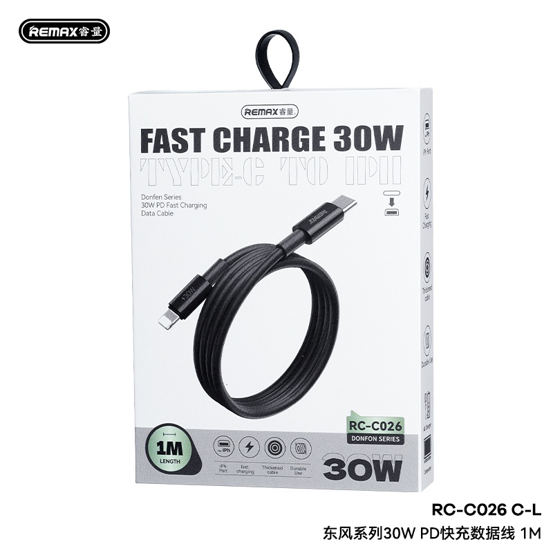 Dây sạc nhanh Remax RC026 30w Lightning to C