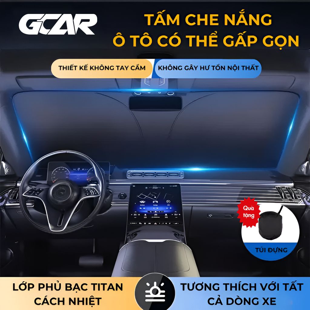 Tấm Chắn Nắng Kính Lái Ô Tô GCAR Chất Liệu Bạc Titan Cách Nhiệt Chống Nắng Cho Xe Hơi