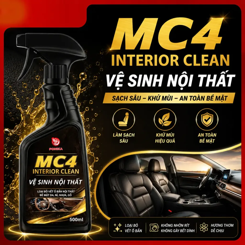 Vệ Sinh Nội Thất Ô Tô MC4 - Chính Hãng PONIKA Đánh Bay Vết Bẩn Mà Không Gây Hại Cho Bề Mặt