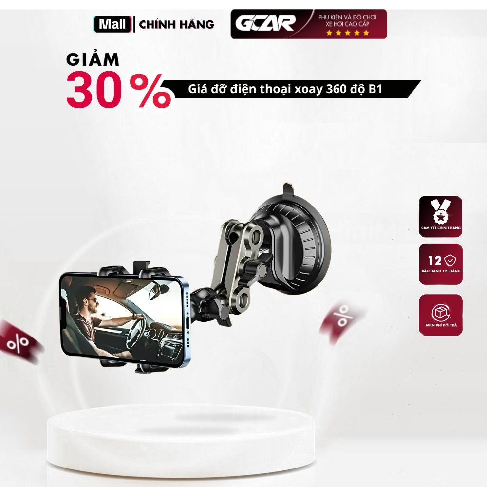 Giá Đỡ Điện Thoại Ô Tô Hợp Kim B1 Đế Hít Chân Không Xoay 360, Gắn Kính Ô Tô Tiện Lợi