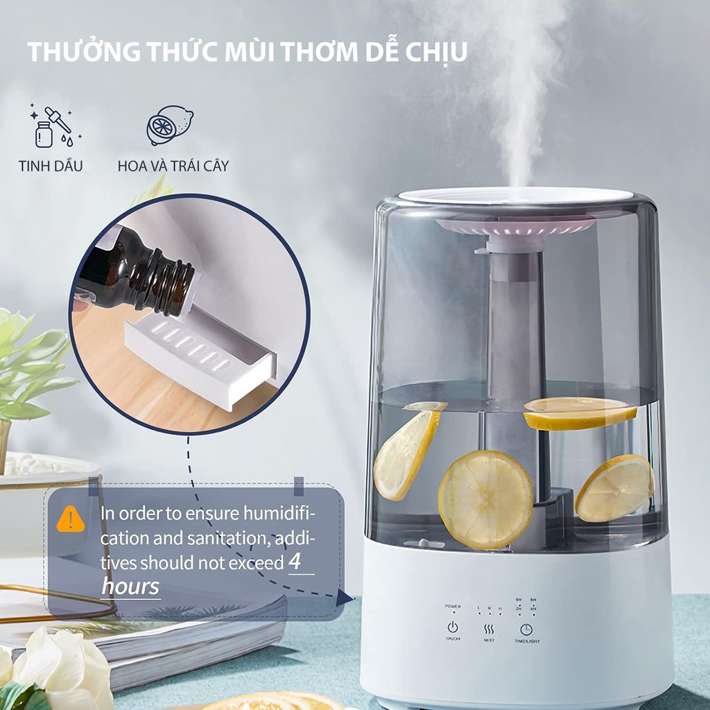 Máy phun sương tạo ẩm Lomaya ( Nhật Bản ), có đèn ngủ đổi màu, ngăn chứa tinh dầu