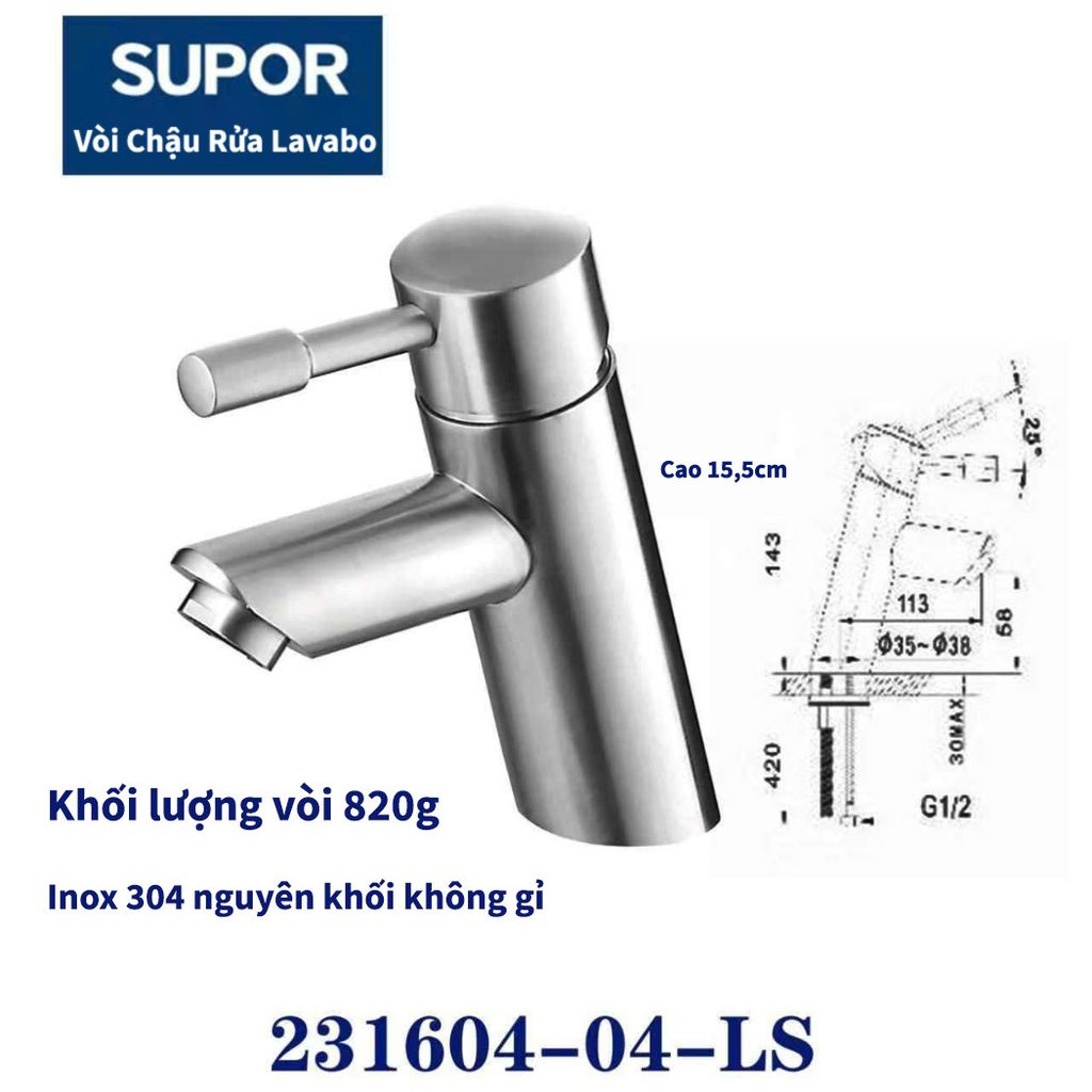 Vòi chậu rửa Lavabo xoay đầu SUPOR 231604-04-LS