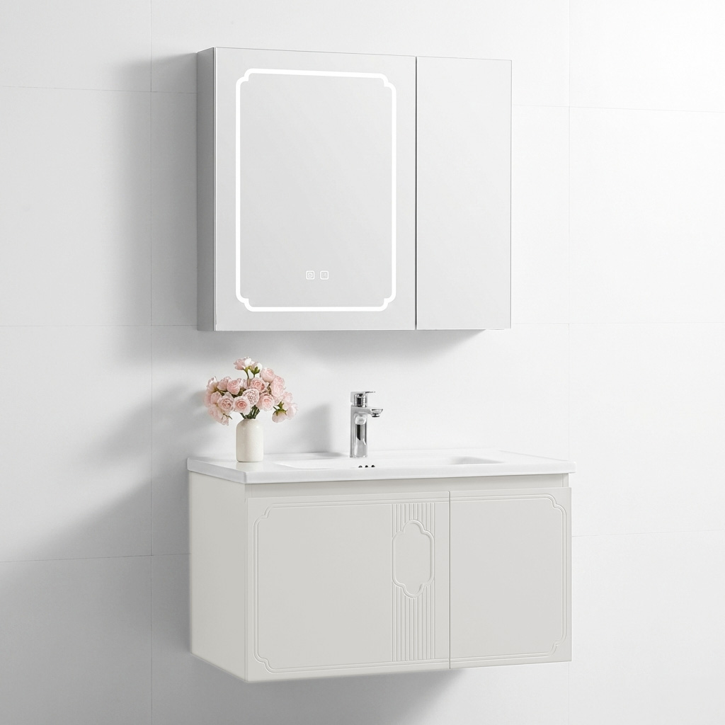 [Mã 1007-80] Bộ Tủ Chậu Lavabo Nhựa PVC Đặc Nhập Khẩu