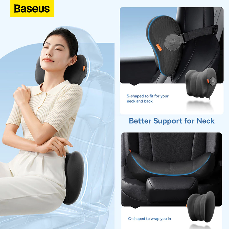 Combo gối cao su non tựa đầu & tựa lưng BASEUS PB5012Z dành cho ô tô & ghế làm việc - FULL BOX