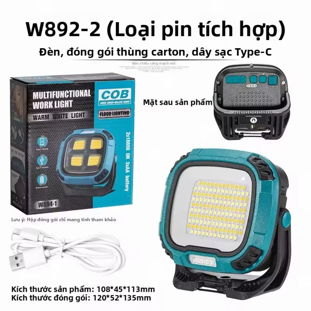Đèn led siêu sáng cắm trại camping ngoài trời W892-2 bản tích hợp pin