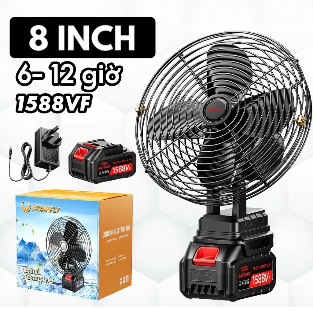 Quạt pin sạc 10 cell, sử dụng liên tục 12 giờ, Quạt bàn 2 tầng, gió siêu mát