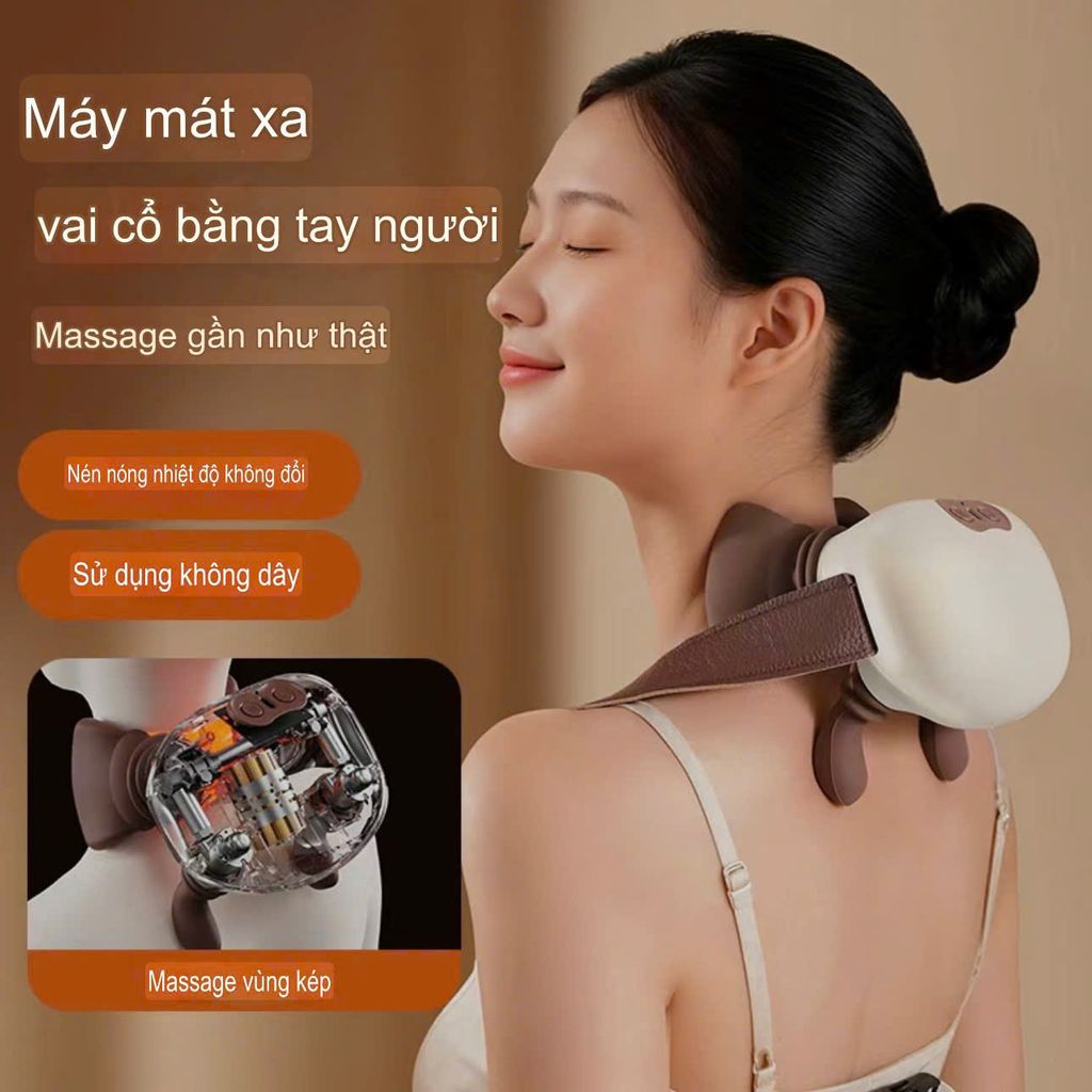 Máy massage cổ Silicon 8D hình bàn tay mềm như tay thật