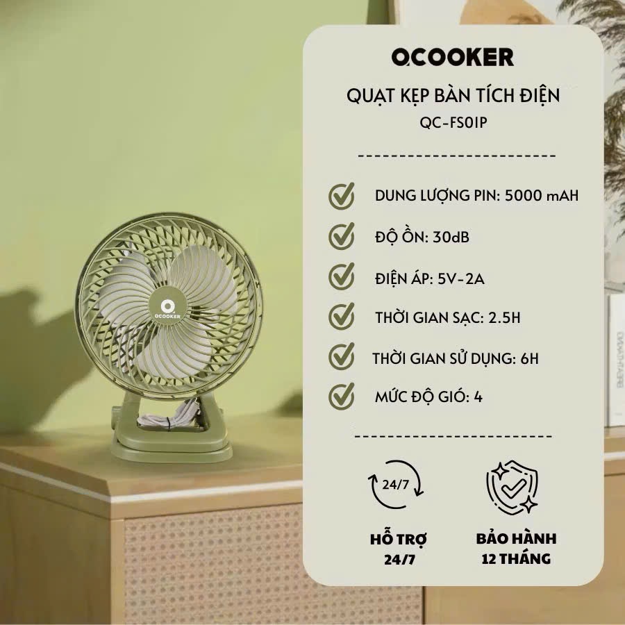 Quạt kẹp bàn tích điện 5000mah FS01