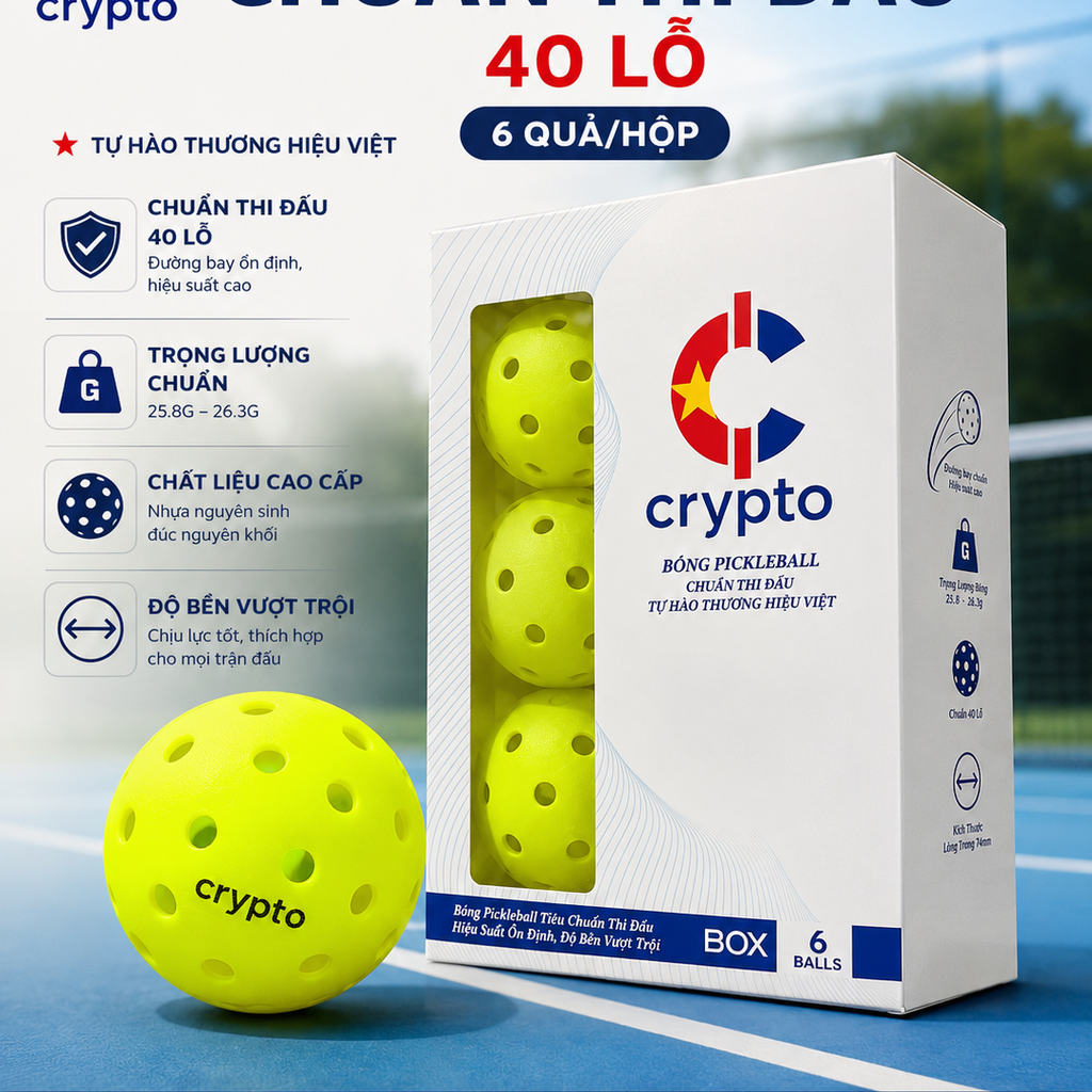 Hộp bóng Pickleball Crypto thi đấu 6 quả
