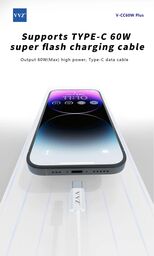 Cáp C to C dài 2 mét hãng VVZ, sạc siêu nhanh 60w, Model: V - CC60w Plus