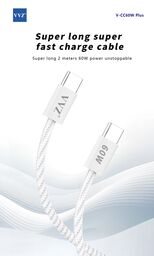 Cáp C to C dài 2 mét hãng VVZ, sạc siêu nhanh 60w, Model: V - CC60w Plus