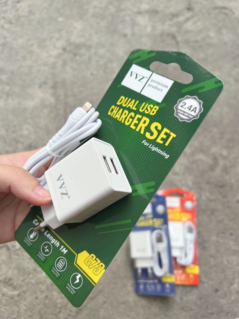 Bộ sạc 2 cổng 2.4A Chân Micro, Type C, iPhone chính hãng VVZ, Model: V - C73